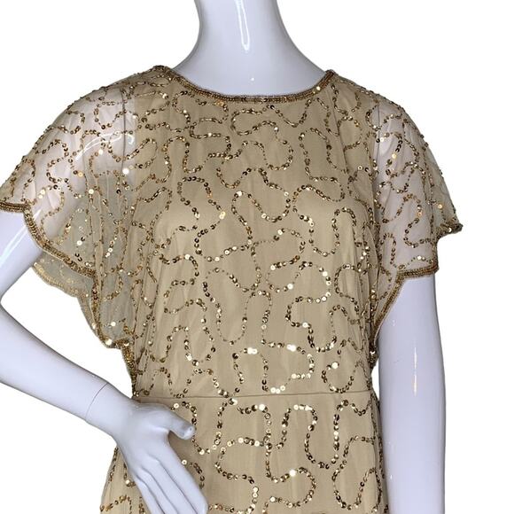 Adrianna Papell NWT Sequence Champagne Gold Sheath Dress Short Sle… - Picture 2 of 12